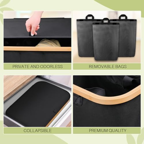 145L Laundry Hamper with Lid, 3 Section Laundry Basket with 3 Removable Bag - Image 6