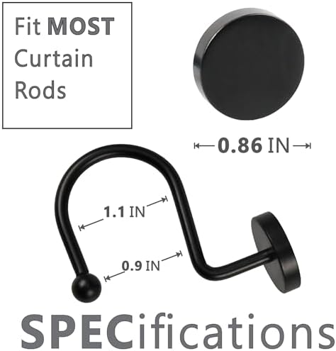 Matte Black Shower Curtain Hooks: Rust Proof Metal Curtain Rings - Image 3
