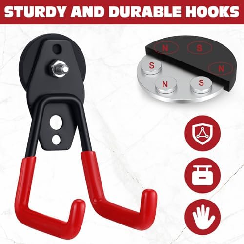 Landhoow 6 Pcs Large Magnetic Hooks Heavy Duty Garage Magnet Hooks Strong - Image 6