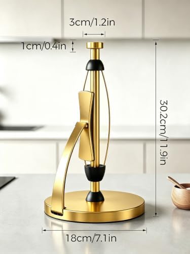 VEHHE Gold Paper Towel Holder Countertop, Spring Activated Arm - Image 2