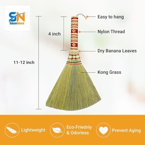 11 inch Short of Asian Whisk Broom Thai Natural Straw Broom - Image 2