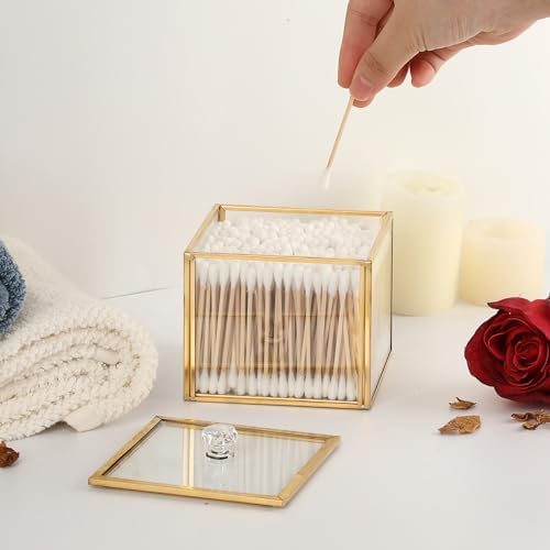 Hipiwe Glass Q-tip Holder Gold Cotton Swab Organizer Bathroom Dispenser - Image 2