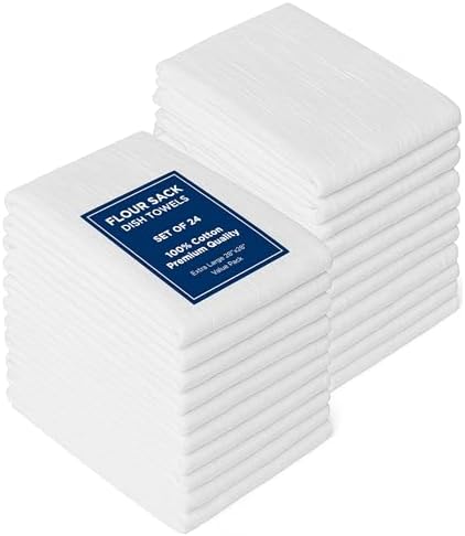 ROYALE LINENS Flour Sack Towels – 24 Pack 28x28 Inch White Kitchen Dish Towels by ROYALELINENS
