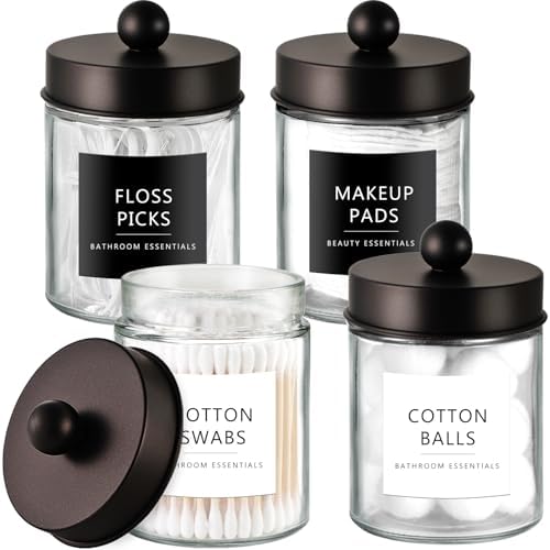 Amolliar Glass Apothecary Jars Qtip Holder w/Plastic Lids, Bronze 4pc by Amolliar