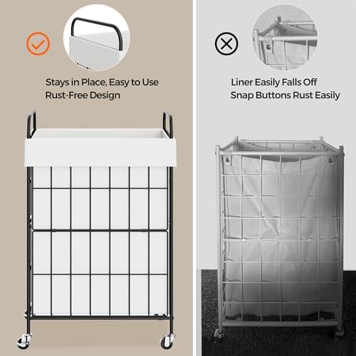 90L Laundry Hamper with Wheels, Laundry Basket with Handle and Liner Bag - Image 3
