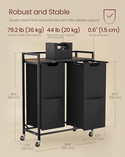 VASAGLE Laundry Sorter 2 Section, Rolling Cart - Image 6