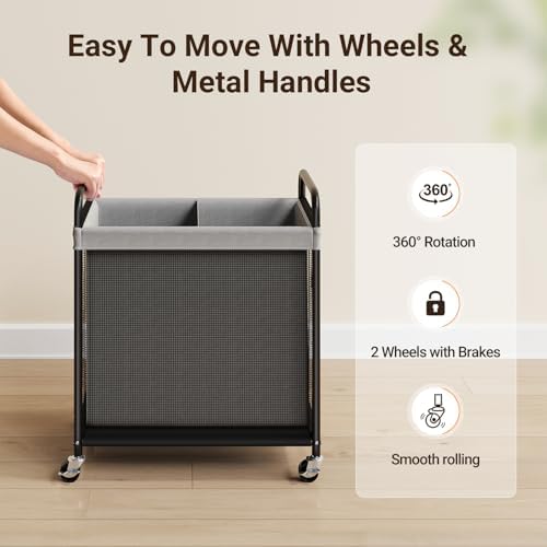 ELYKEN Laundry Hamper 2 Section, 100L Rolling Laundry Sorter - Image 5