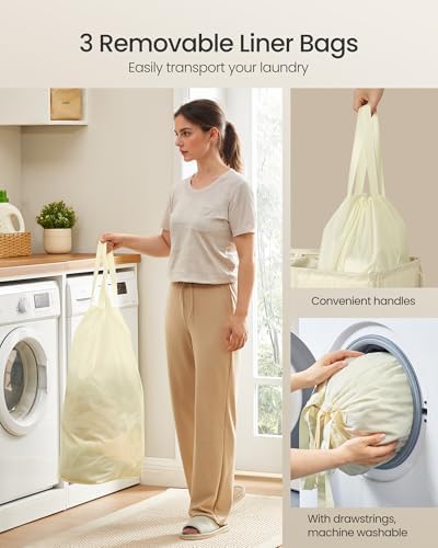 SONGMICS 160L Laundry Hamper, 4-Compartment Laundry Sorter - Image 5