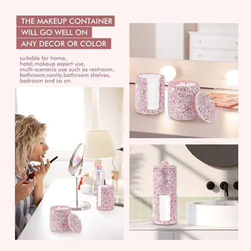KEYPOWER Bling Rhinestone Cotton Ball Pad Swabs Make Up Pads Dispenser Holder - Image 2