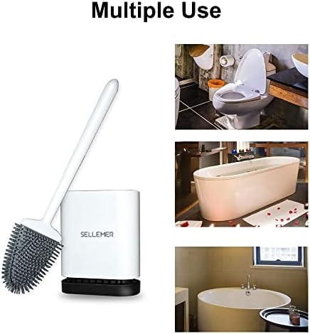 Sellemer Silicone Toilet Brush, Ventilation Slots Holder 2 Pack Pearl White - Image 7