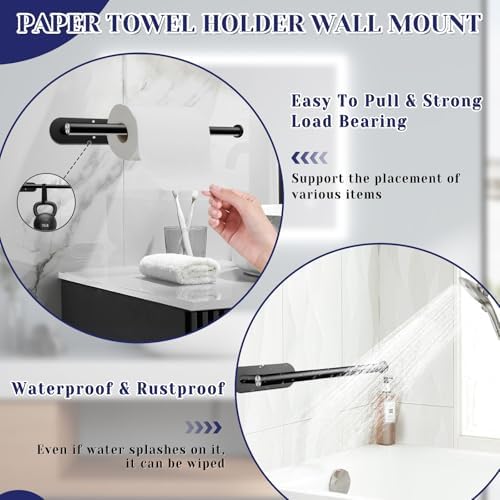 Black Paper Towel Holder, Self Adhesive Paper Towel Holder Under Cabinet - Image 4