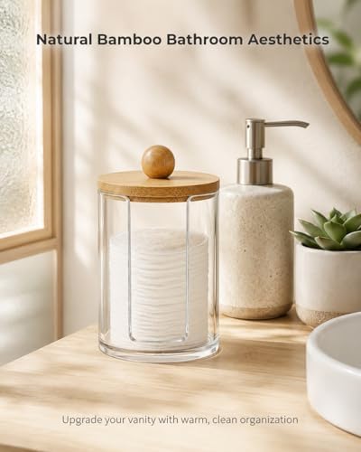 Cotton Round Holder with Bamboo Lid, 10oz Cotton Pad Dispenser - Image 2