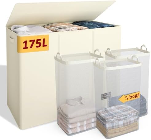 175L Laundry Hamper 3 Section, Large Laundry Hamper by Vincona