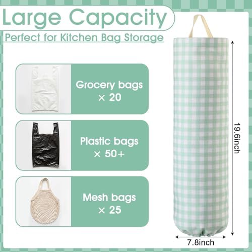 Gingham Plastic Bag Holder for Grocery Bag, Mint Green - Image 2