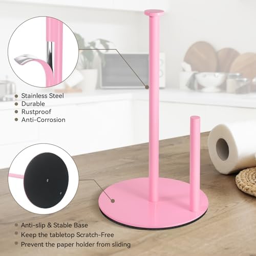 Pink Paper Towel Holder, Stainless Steel, - Image 3