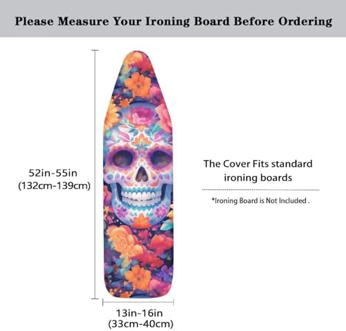 Skull Flower Steam Ironing Board Cover Standard Size 15" X 54", Watercolor - Image 3