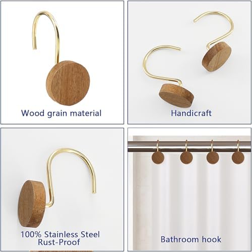 Shower Curtain Hooks, Wood Decorative Shower Curtain Rings, Modern Round Log - Image 3
