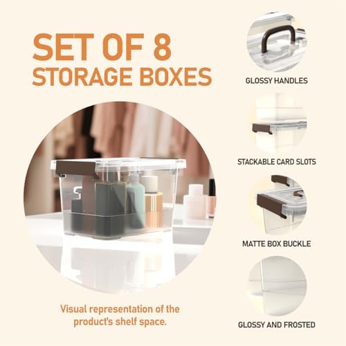 8 Pack Plastic Storage Latch Bins, 4 Quart Clear Plastic Handle Box - Image 5