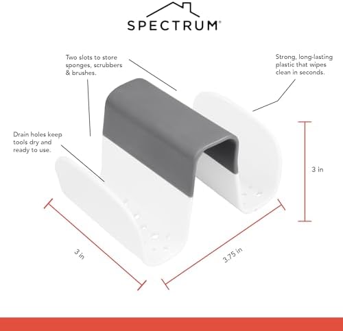 Spectrum Sink Saddle for Kitchen Sink Gray White Sponge and Brush Holder - Image 5