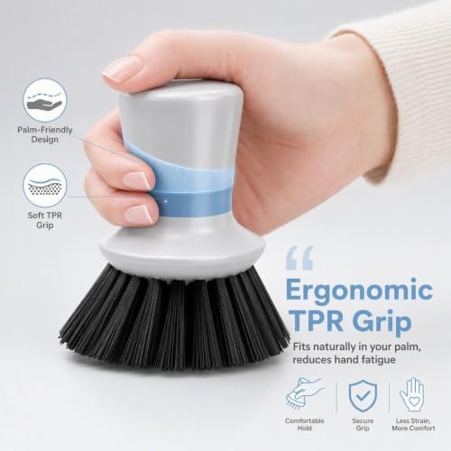 2Pack Palm Brush with Drainage Base, Ergonomic Dish Scrubber - Image 6