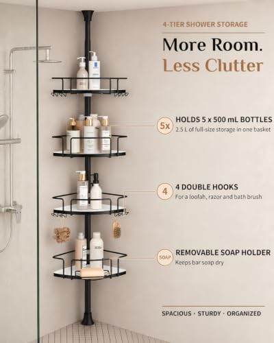 ALLZONE Corner Shower Caddy Tension Pole, 4 Hang-On Basket - Image 5