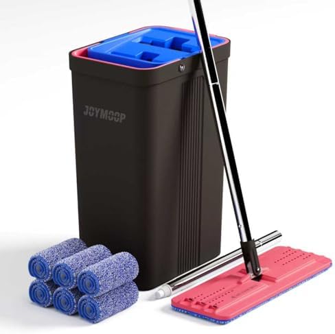 JOYMOOP Mop and Bucket with Wringer Set, Hands Free Flat Floor Mop and Bucket by JOYMOOP