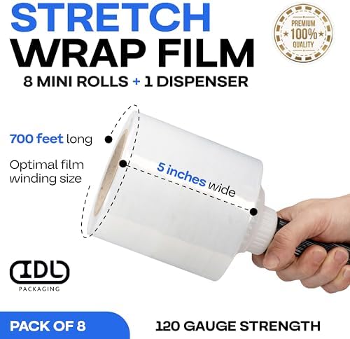 IDL Packaging 5" Stretch Wrap Mini Roll, 700 feet, 120 Gauge - Image 2