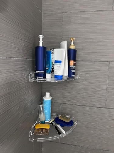 JiePai Adhesive Acrylic Corner Shower Caddy 2 Pack, Rustproof Bath Shelf - Image 6