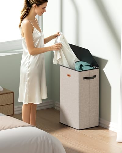 100L Laundry Hamper with Lid, Odor-Controlling Hamper with Handles, Collapsible - Image 2