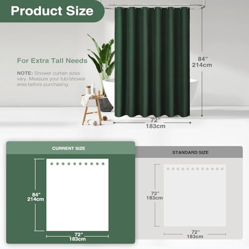 Dynamene Extra Long Waffle Shower Curtain 256 GSM Fabric 72"x84" Dark Green - Image 2