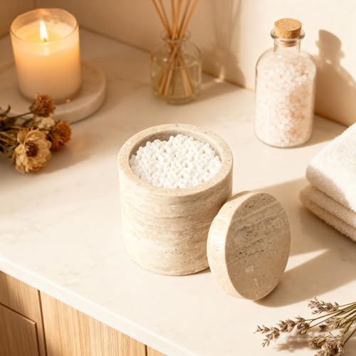 Natural Marble Canister, Cotton Swab Holder - Image 2