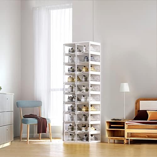 ANTBOX Collapsible Shoe Boxes Clear Plastic Stackable, Quick Setup Drop Front - Image 2