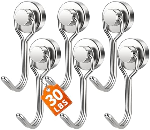 FINDMAG Magnetic Hooks for Cruise Cabins, 6 Pack 30 LB+ Magnet Hooks by FINDMAG
