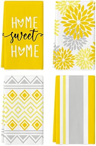 Artoid Mode Yellow Stripes Home Sweet Home Boho Summer Kitchen Towels Dish by ArtoidMode