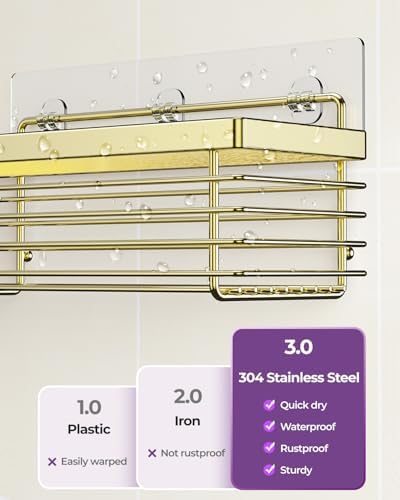 ODesign Shower Caddy Adhesive 3 Pack Stainless Steel Storage Shelves-Golden - Image 2