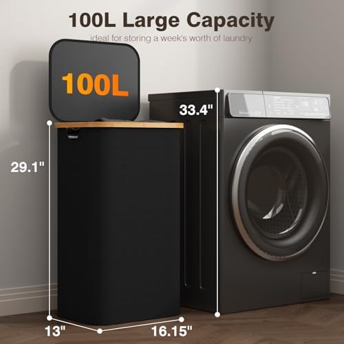 Bathola Laundry Hamper with Lid, Laundry Basket with Removable Bag - Image 2