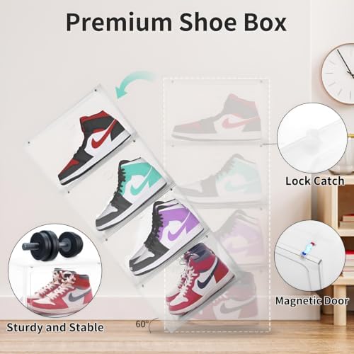 Large Clear Plastic Stackable Shoe Boxes 8-Pack, Drop Side Shoe Organizers - Image 3