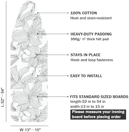 Ironing Board Cover and Pad Standard Size 15" x 54", 3 Pairs of Hook and Loop - Image 2