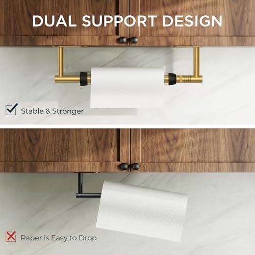FORIOUS Paper Towel Holder Under Cabinet, One Hand Tear, Brushed Gold - Image 7