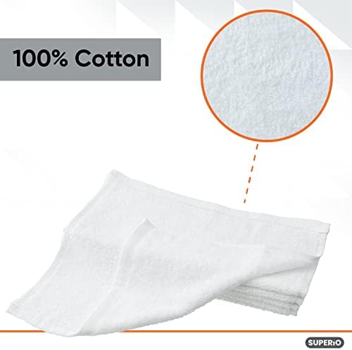 Superio Terry Cloth Rags White Washcloths 100% Cotton 12" Cleaning Cloths - Image 3