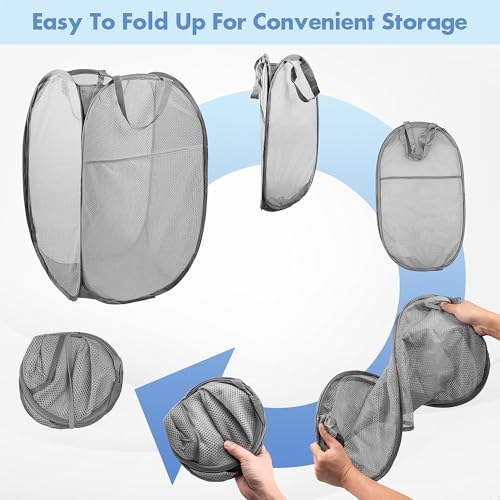 Pop Up Laundry Hamper, 70 L Collapsible Mesh Basket - Image 5