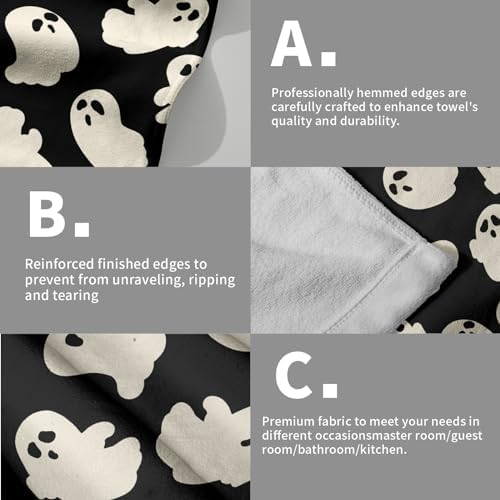 Halloween Ghost Hand Towels Pack of 2 White Spooky Ghost Black Face Towel - Image 5
