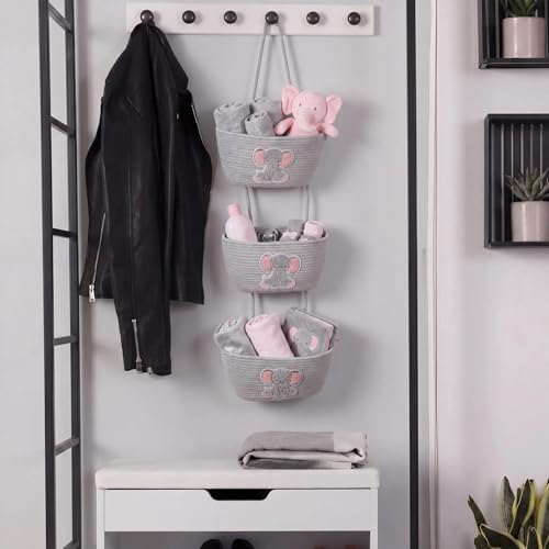 Elephant Nursery Decor Elephant Basket 3-Tier Cotton Rope Hanging Basket - Image 5