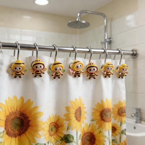 Two Fish Home Fashions Set of 12 Decorative Cartoon Bee Shower Curtain Hooks - Image 2