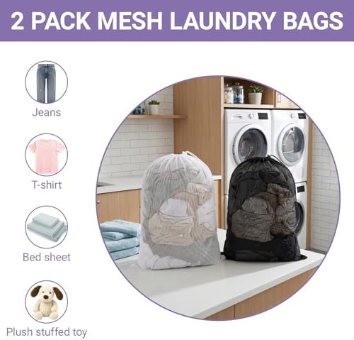 2 Pack Large Mesh Laundry Bags Black 23.6x35.4 Inch - Image 7