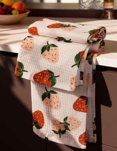 Miss Adola 370GSM Cotton Waffle Kitchen Towels, Strawberry by MissAdola