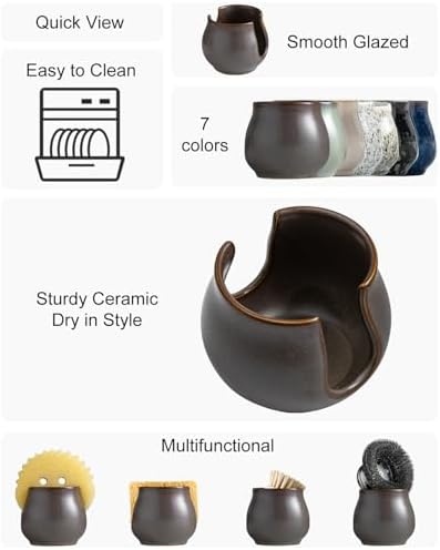 Zoeeker Sponge Holder for Kitchen Sink, Ceramic Dish Sponge Drying Rack Scrubby - Image 3
