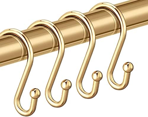 Gold Shower Curtain Rings Hooks, Premium Metal Rust Resistant S Shaped ​Hooks by CHICTIE