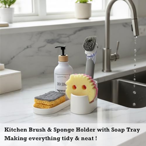 3 in 1 Ceramic Sponge&Brush Holder and Soap Tray Set, Leak-Proof Design to Keep - Image 7