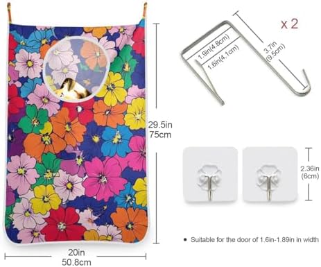Hanging Laundry Hamper with Stainless Steel Hooks, Oxford Fabric Printing Door - Image 3